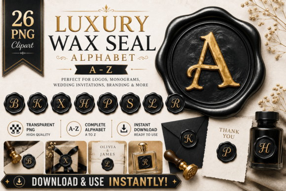 Download Luxury Alphabet Wax Seal Black Stamps - Luxury Collection